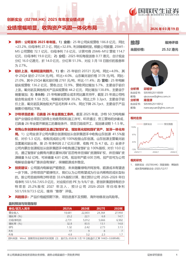 创新实业（02788.HK）2025 年年度业绩点评