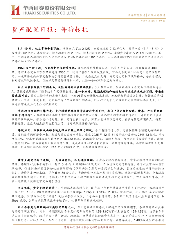 资产配置日报:等待转机
