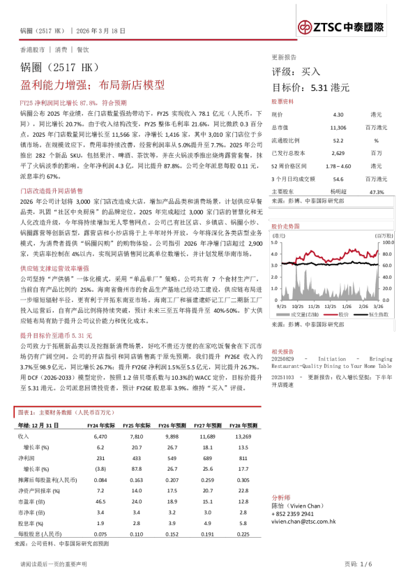盈利能力增强；布局新店模型