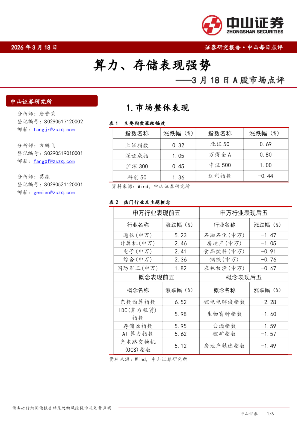 3月18日A股市场点评：算力、存储表现强势