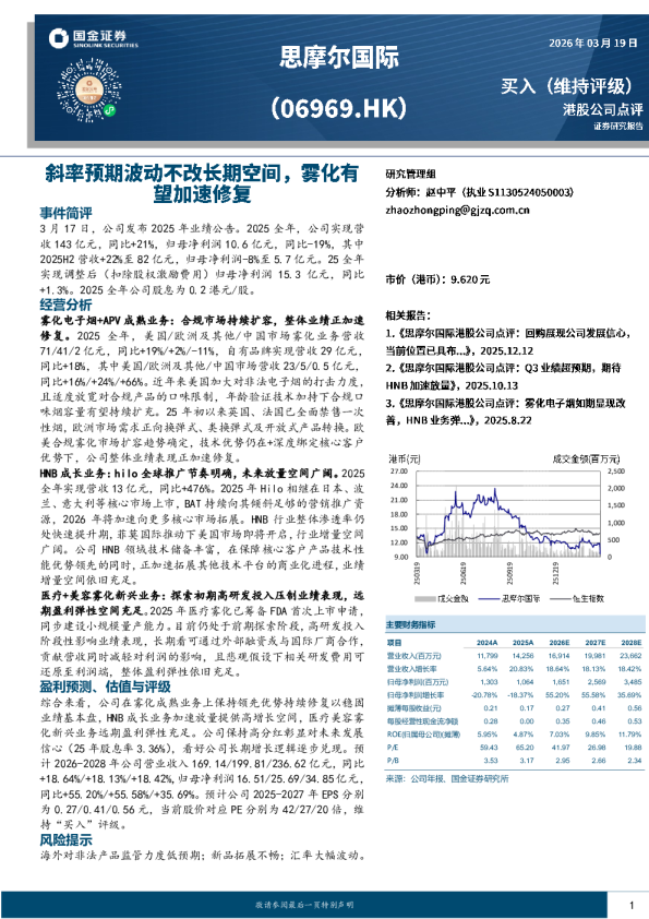 斜率预期波动不改长期空间，雾化有望加速修复