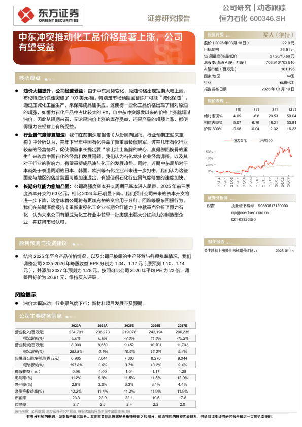 中东冲突推动化工品价格显著上涨，公司有望受益