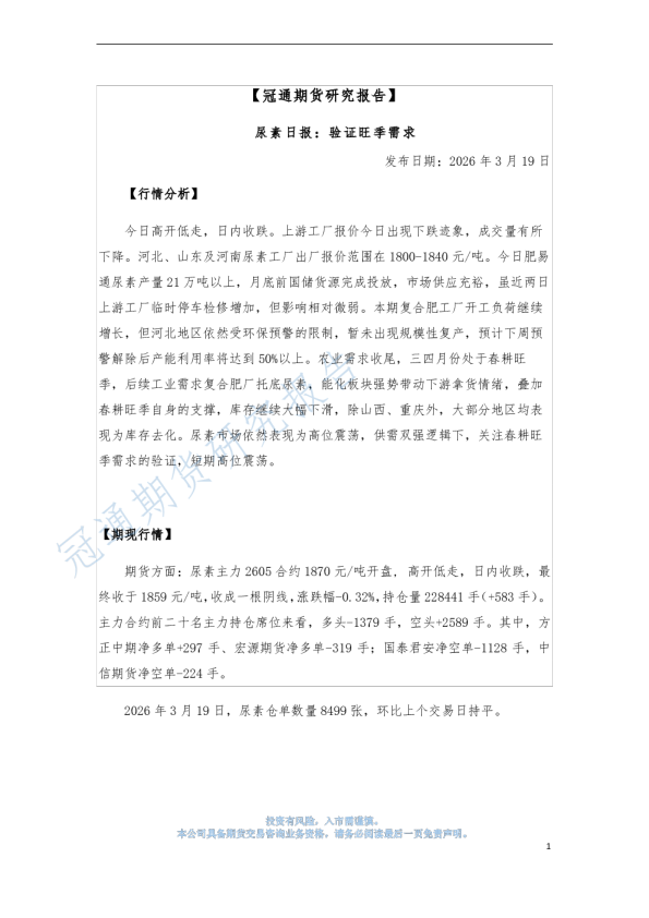 尿素日报：验证旺季需求