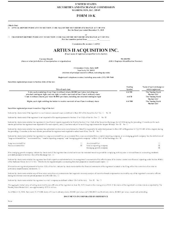 Artius II Acquisition Inc-A 2025年度报告