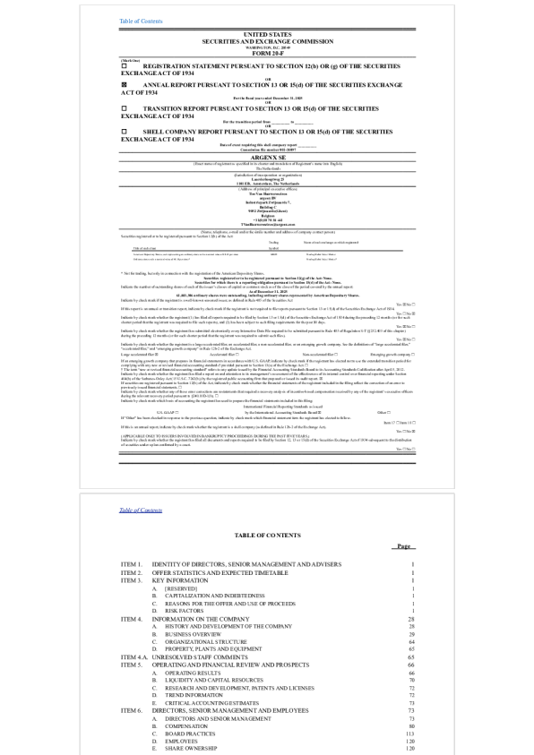 argenx SE ADR 2026年年度报告和过渡报告