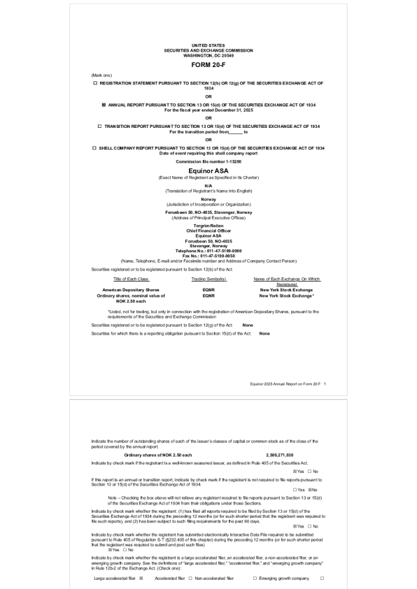 Equinor ASA ADR 2026年年度报告和过渡报告