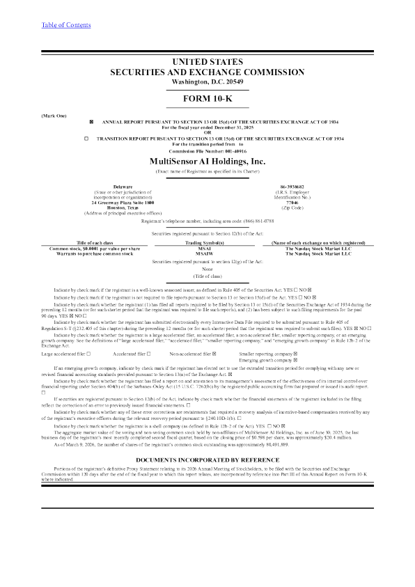 MultiSensor AI Holdings Inc 2025年度报告