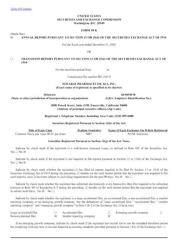 NovaBay Pharmaceuticals Inc 2025年度报告