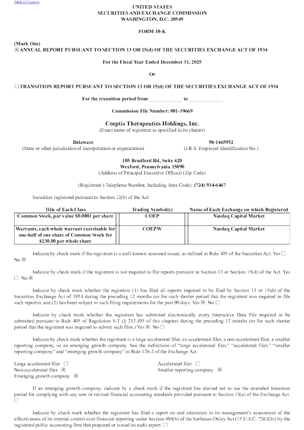 Coeptis Therapeutics Holdings Inc 2025年度报告