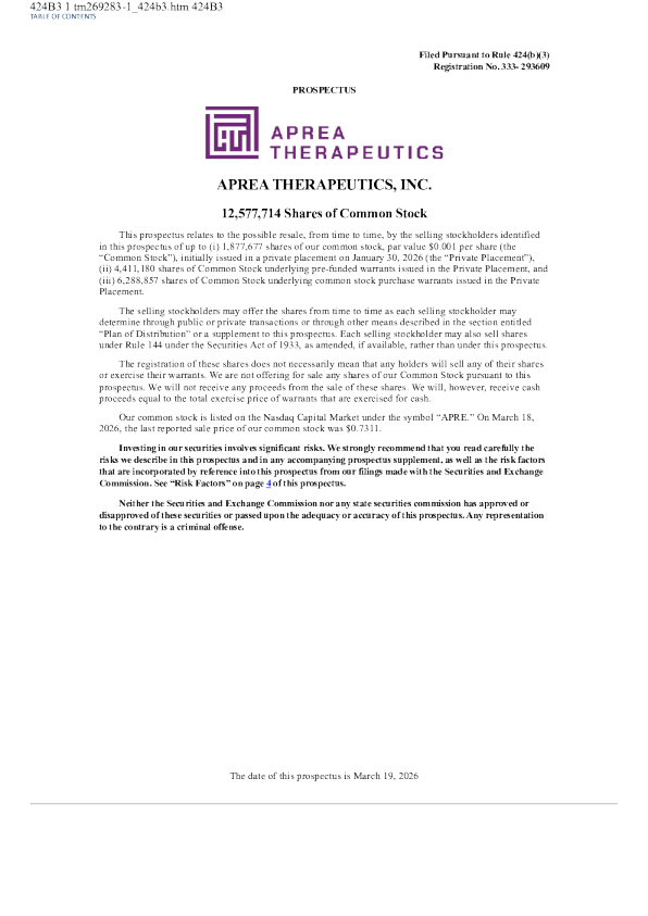 Aprea Therapeutics Inc美股招股说明书(2026-03-19版)