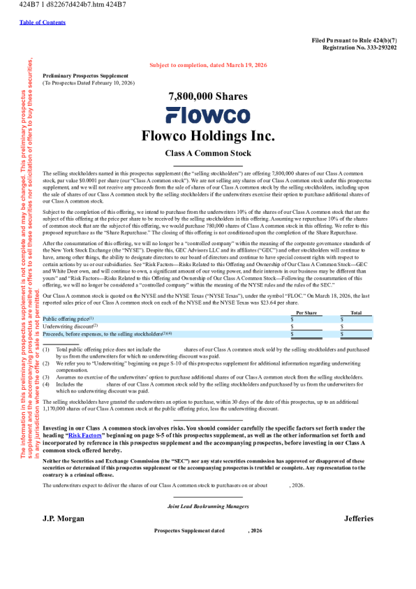 Flowco Holdings Inc-A美股招股说明书(2026-03-19版)