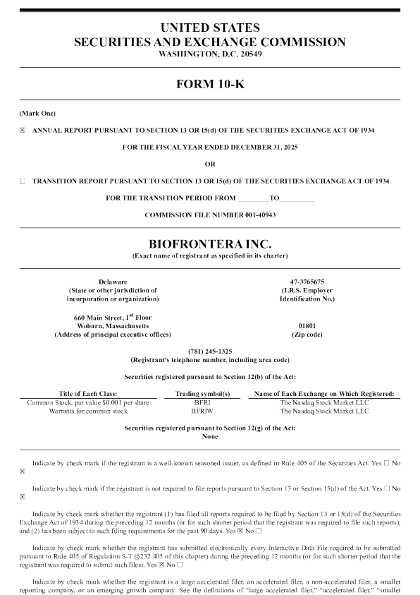 Biofrontera Inc 2025年度报告