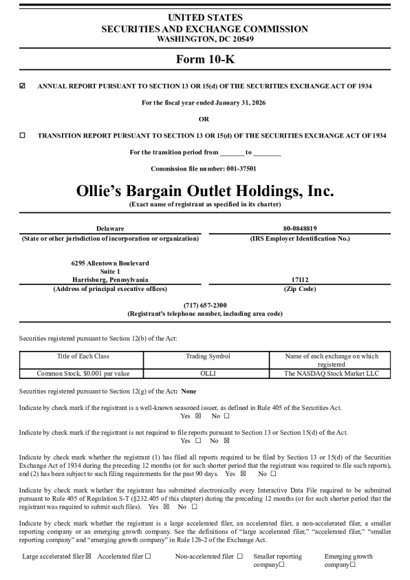 Ollie's Bargain Outlet Holdings Inc 2025年度报告