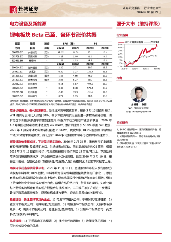 锂电板块Beta已至,各环节涨价共振