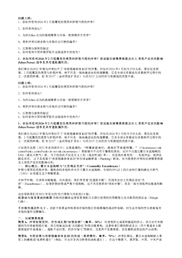 对话Zoltan看近期局势20260319