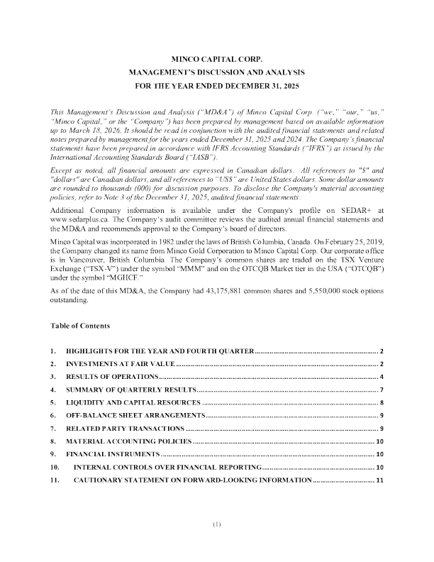 MINCO CAP CORP 2025年度报告