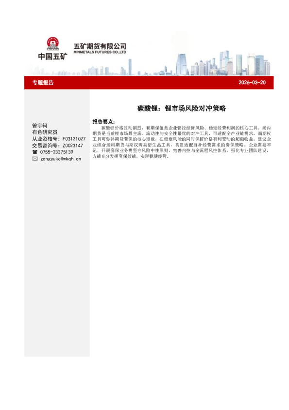 碳酸锂：锂市场风险对冲策略