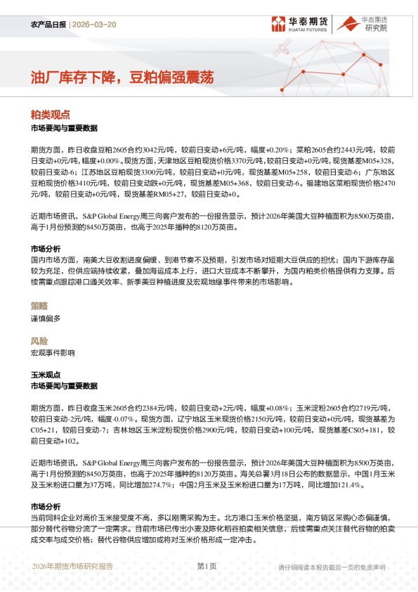 农产品日报：油厂库存下降，豆粕偏强震荡