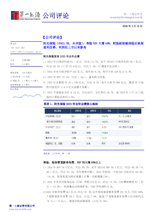 寿险NBV大增48%，财险剔除融保险后承保盈利改善，利润创上市以来新高