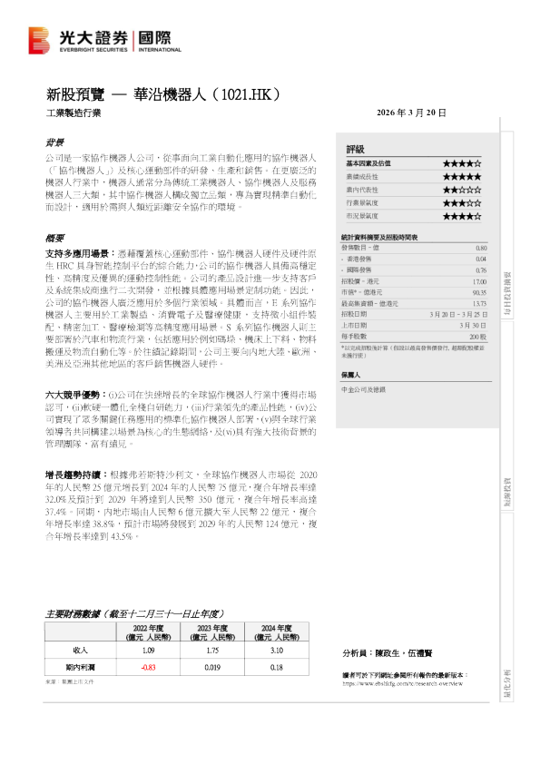新股预览:华沿机器人
