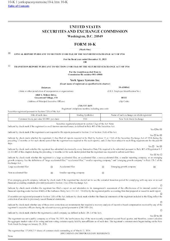 York Space Systems Inc 2025年度报告