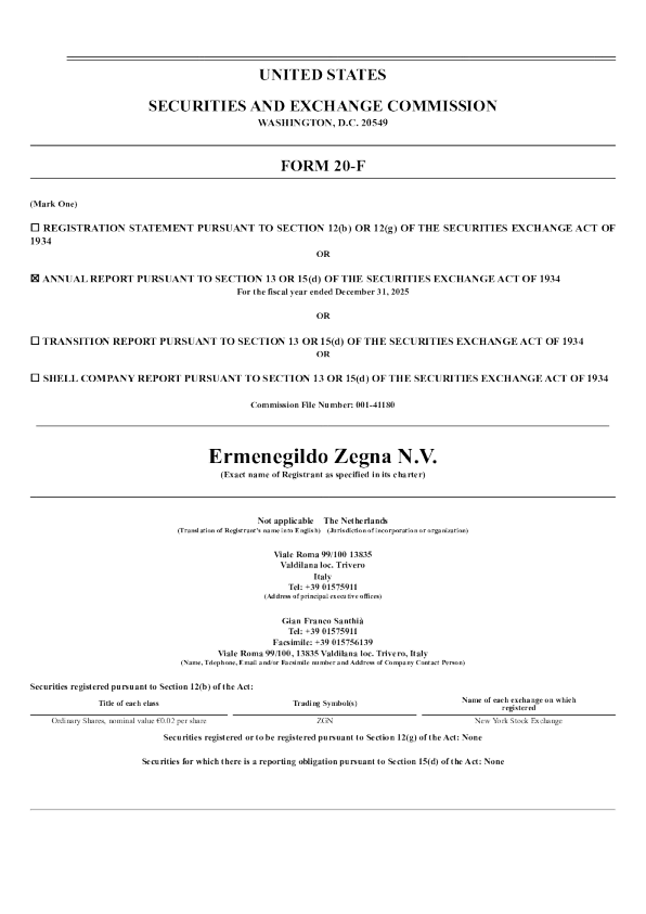 Ermenegildo Zegna NV 2026年年度报告和过渡报告