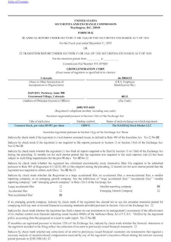 GrowGeneration Corp 2025年度报告