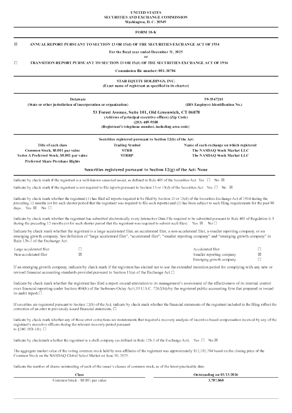 Star Equity Holdings Inc 2025年度报告
