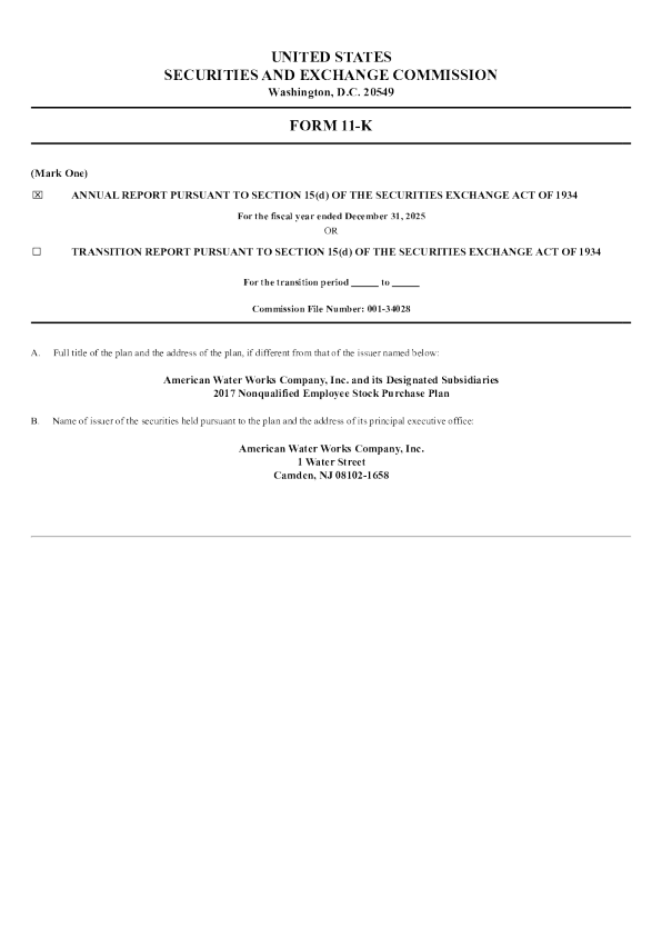 美国水业 2025年度报告