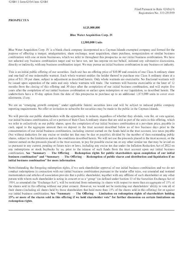 Blue Water Acquisition Corp IV-A美股招股说明书(2026-03-20版)
