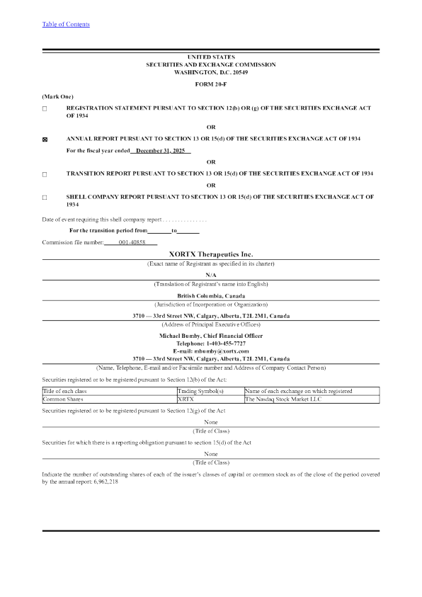 XORTX Therapeutics Inc 2026年年度报告和过渡报告