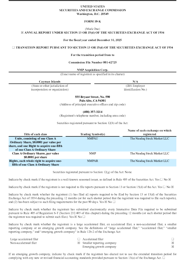 NMP Acquisition Corp-A 2025年度报告