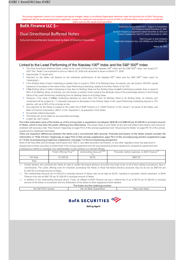 美国银行美股招股说明书(2026-03-20版)