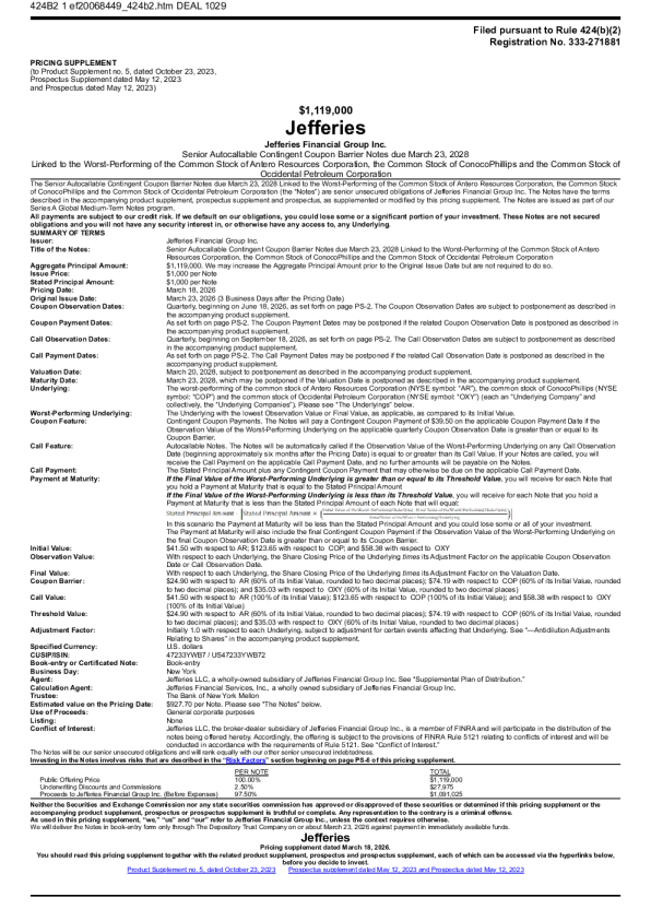 Jefferies Financial Group Inc美股招股说明书(2026-03-20版)