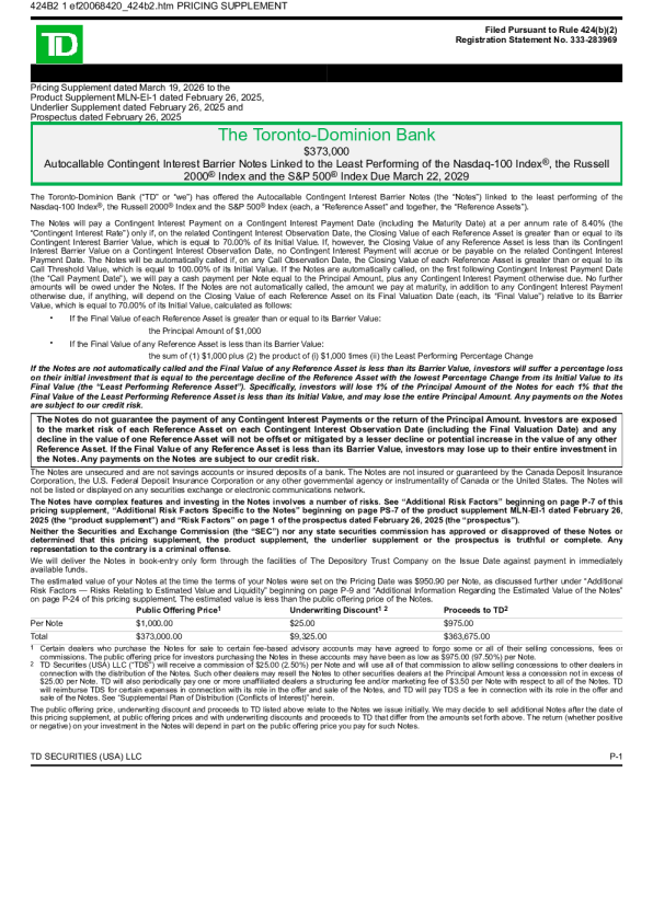 道明银行美股招股说明书(2026-03-20版)