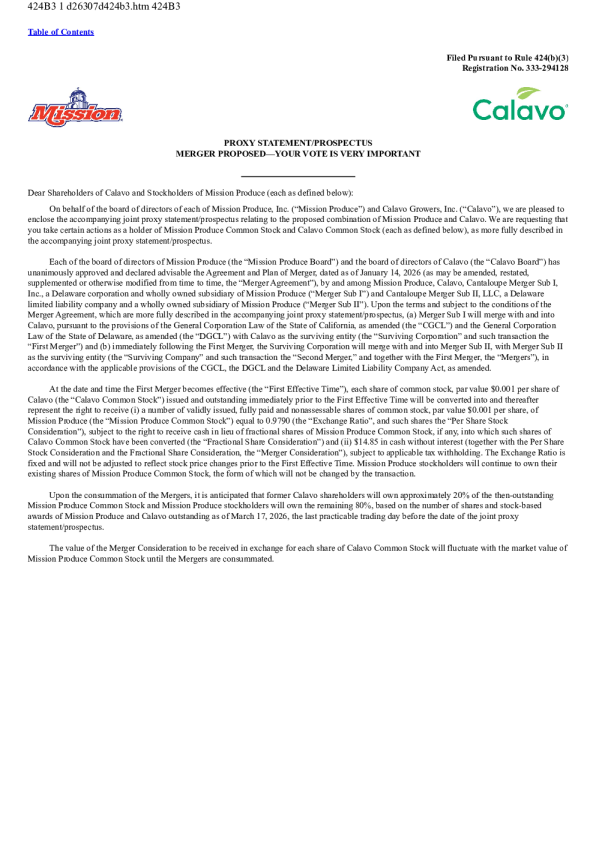 Mission Produce Inc美股招股说明书(2026-03-20版)