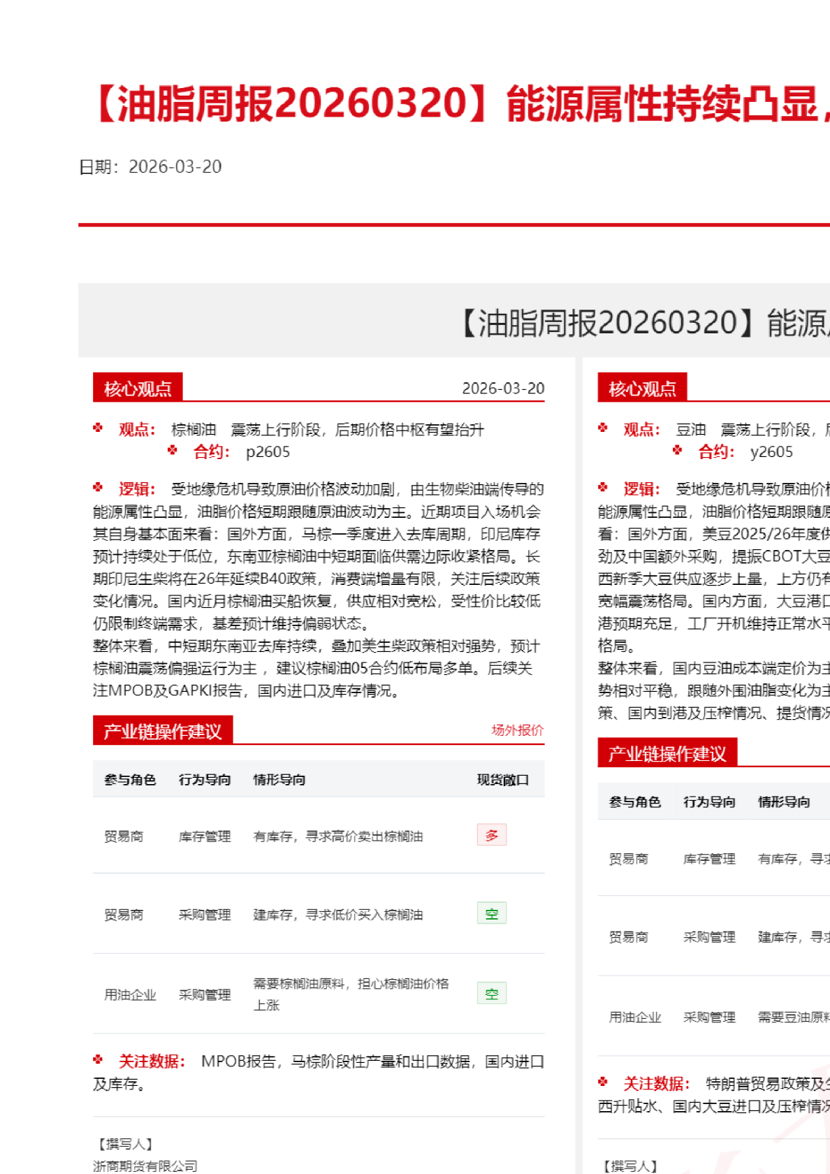 【油脂周报】能源属性持续凸显,油脂高位震荡