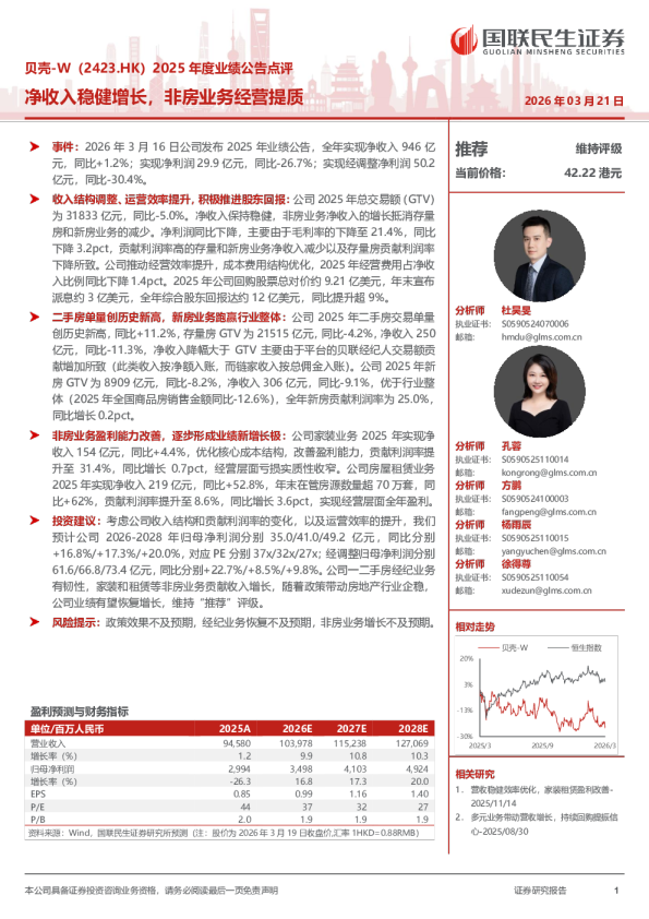 净收入稳健增长,非房业务经营提质
