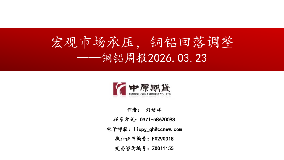 铜铝周报:宏观市场承压,铜铝回落调整