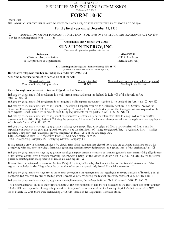 SUNation Energy Inc 2025年度报告