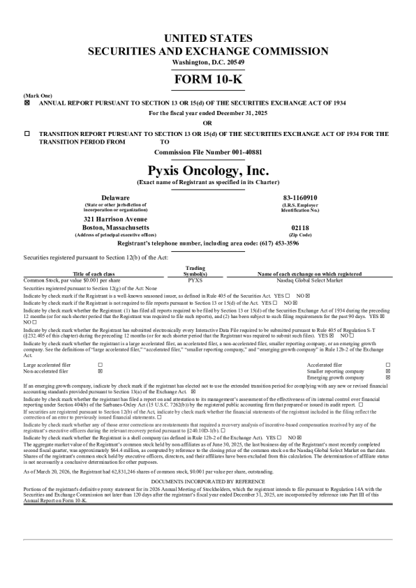 Pyxis Oncology Inc 2025年度报告