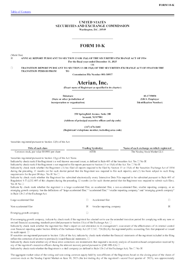 Aterian Inc 2025年度报告