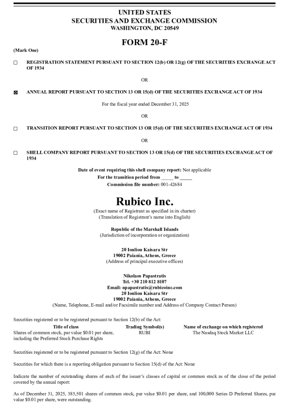 Rubico Inc 2026年年度报告和过渡报告
