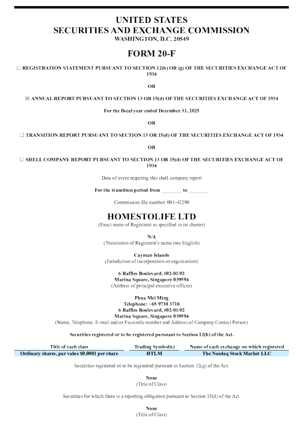 HomesToLife Ltd 2026年年度报告和过渡报告