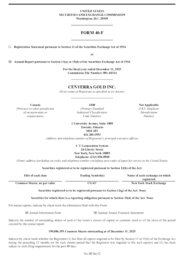 Centerra Gold Inc 2025年度报告