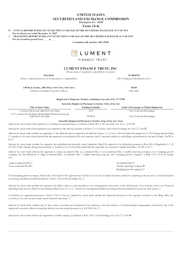Lument Finance Trust Inc 2025年度报告