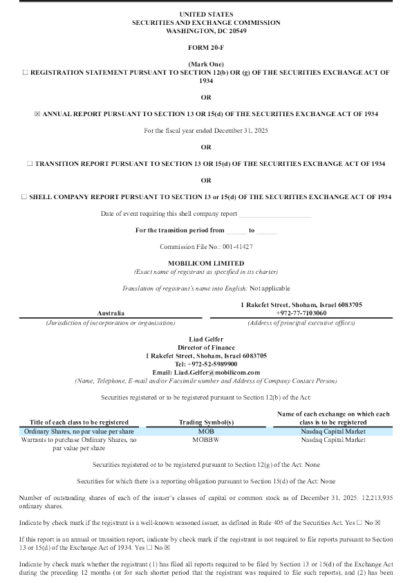 Mobilicom Ltd 2026年年度报告和过渡报告