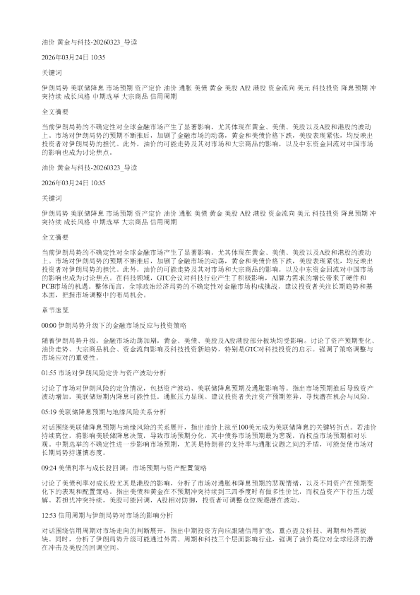 油价黄金与科技20260323
