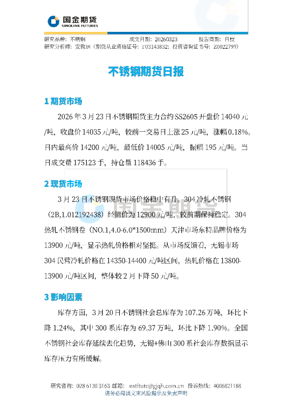 不锈钢期货日报