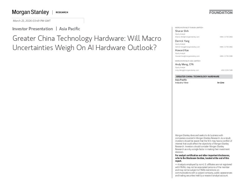 Greater China Technology Hardware: Will macro uncertainty suppress the prospects of AI hardware?